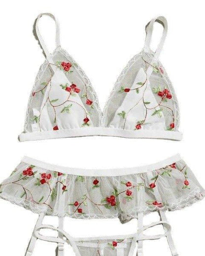 Blooming Enchantress Three Piece Lace Lingerie Set