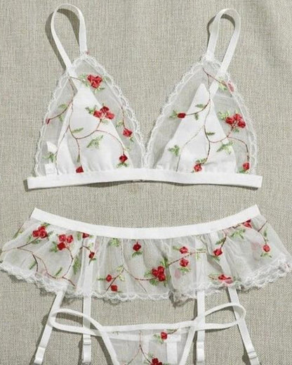 Blooming Enchantress Three Piece Lace Lingerie Set