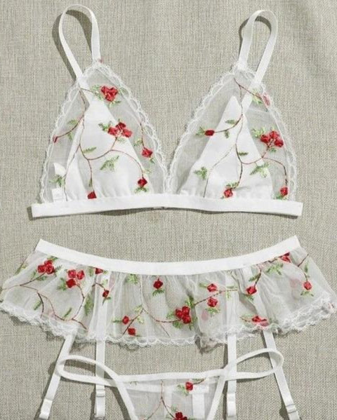 Blooming Enchantress Three Piece Lace Lingerie Set