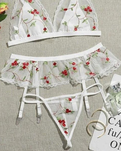 Blooming Enchantress Three Piece Lace Lingerie Set