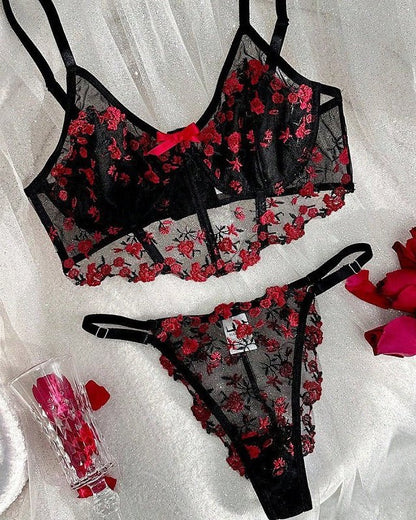 Rosé All Dazed Sheer Embroidered Lingerie