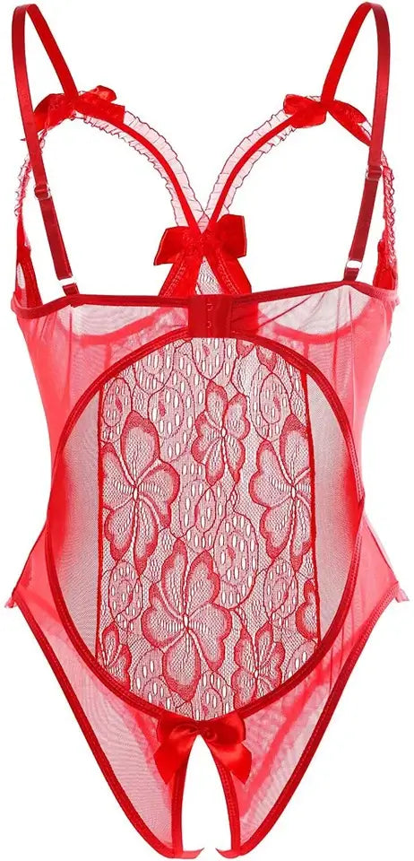 Red Open Cup Lace Teddy Lingerie