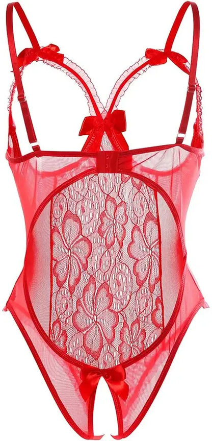 Red Open Cup Lace Teddy Lingerie