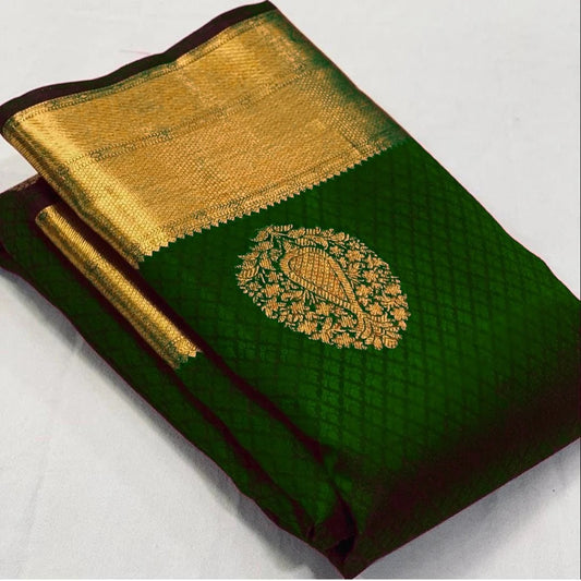 Dark Green Soft Banarasi Silk Saree with Jacquard Weaving