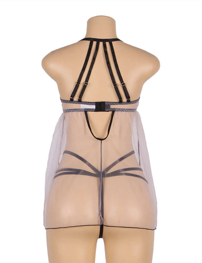 Sexy Mesh Transparent Babydoll with Adjustable Shoulder Straps in Light Purple