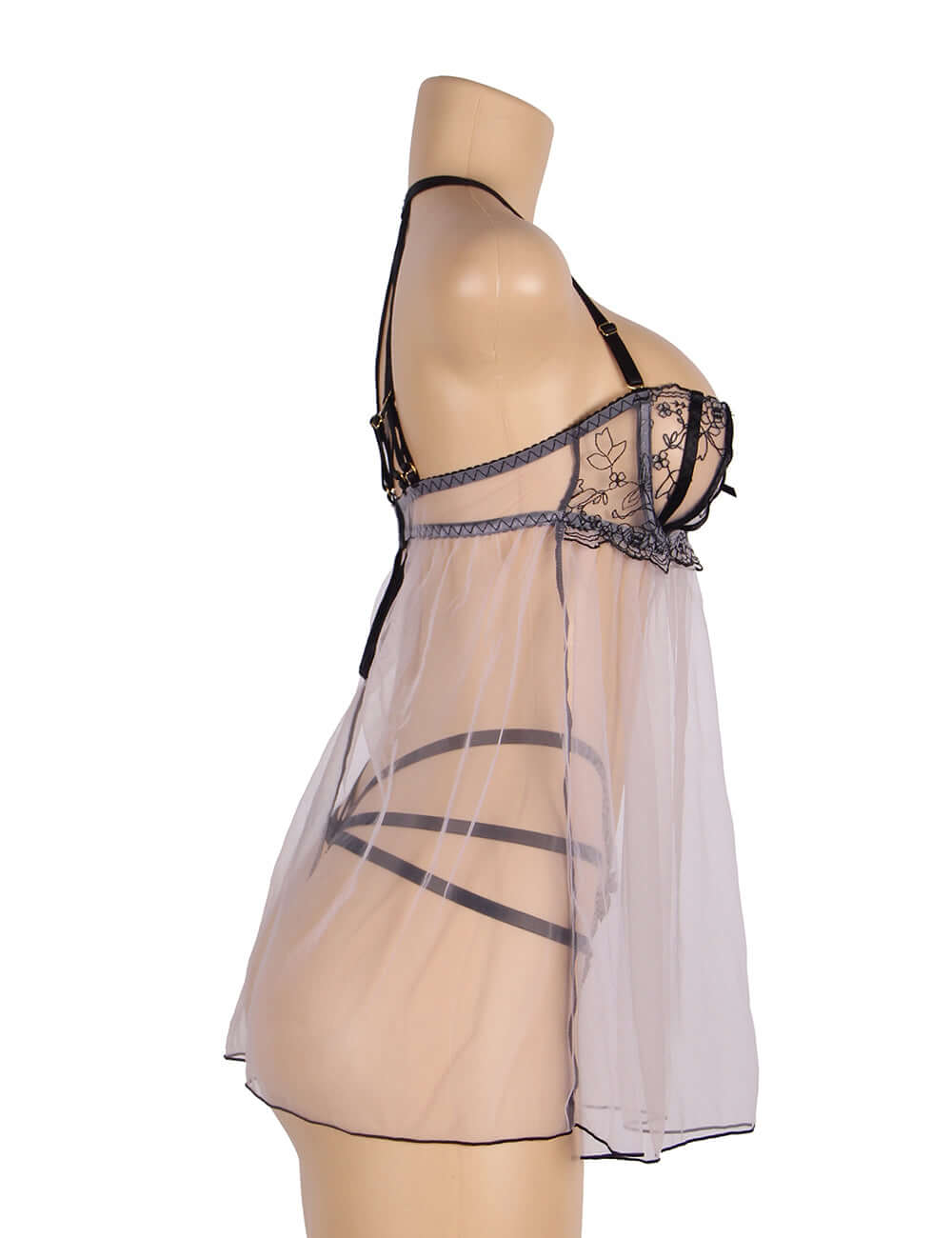 Sexy Mesh Transparent Babydoll with Adjustable Shoulder Straps in Light Purple