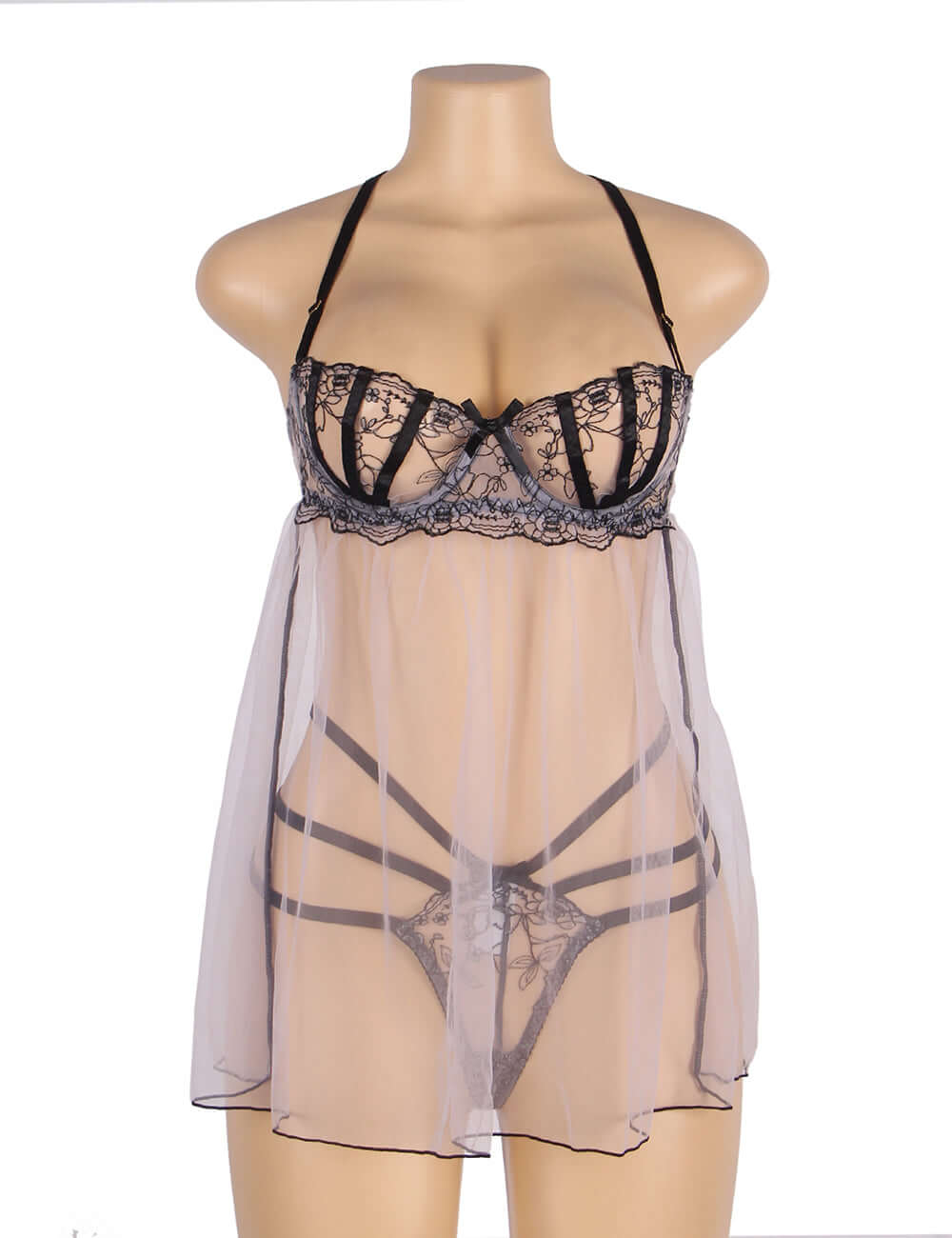 Sexy Mesh Transparent Babydoll with Adjustable Shoulder Straps in Light Purple