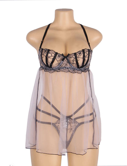 Sexy Mesh Transparent Babydoll with Adjustable Shoulder Straps in Light Purple