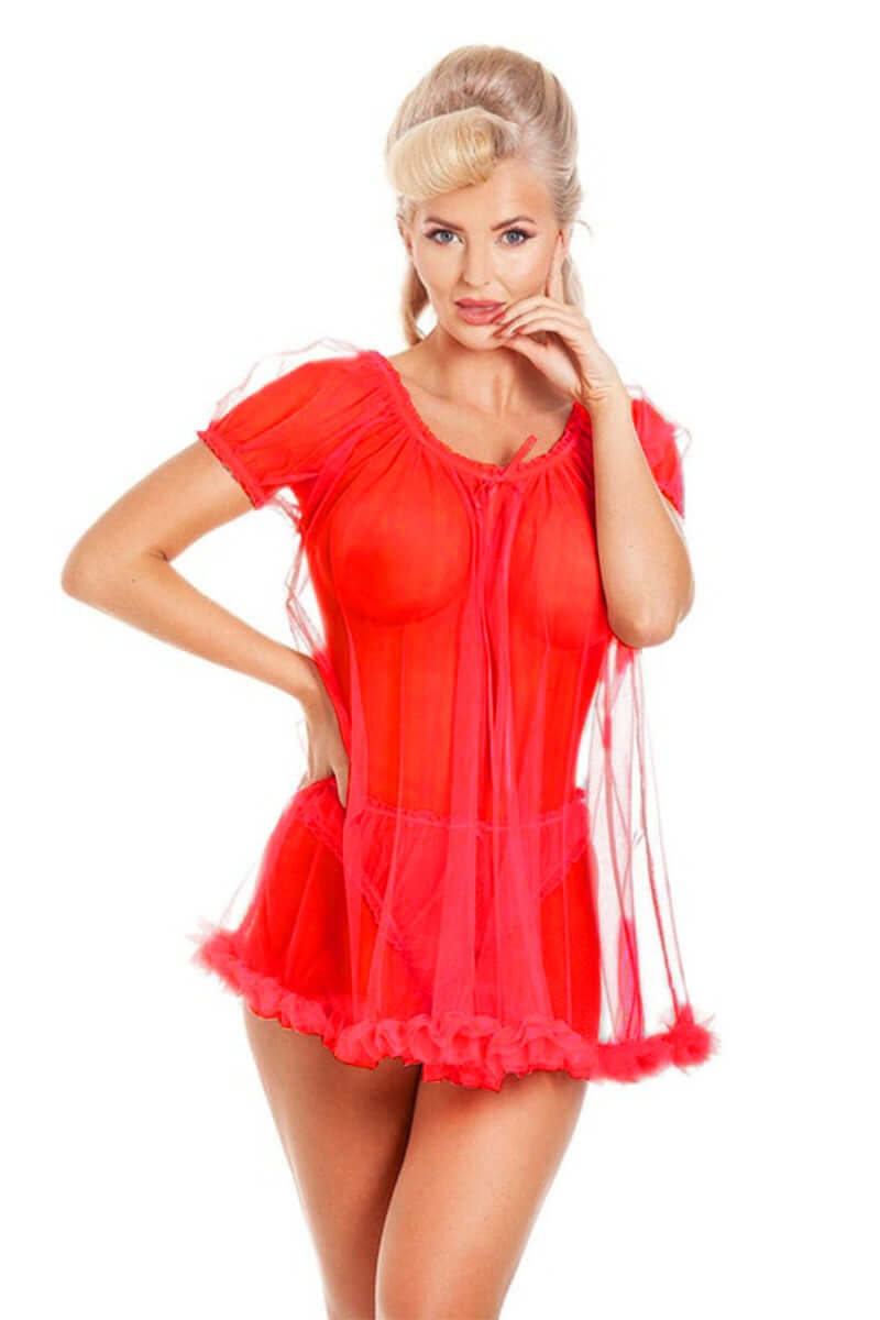 Sexy & Hot Red Baby Doll Lace Lingerie
