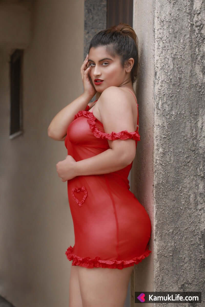 Sexy Red Sheer Eyelash Trim Transparent Babydoll Lingerie Set