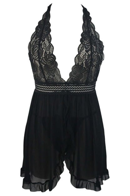 Black Sheer Lace Babydoll Nightwear