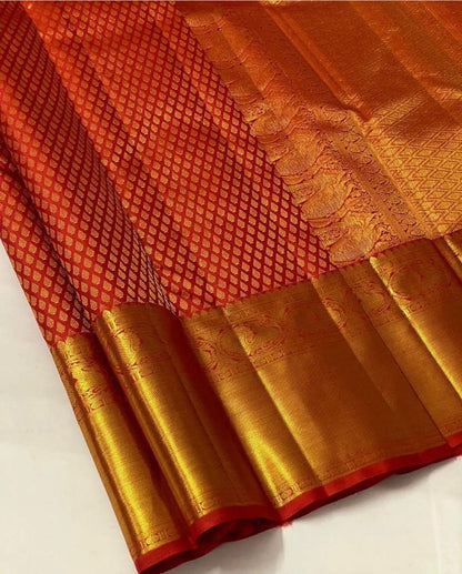 Red Kanjivaram Silk Saree with All-over Jacquard Weave