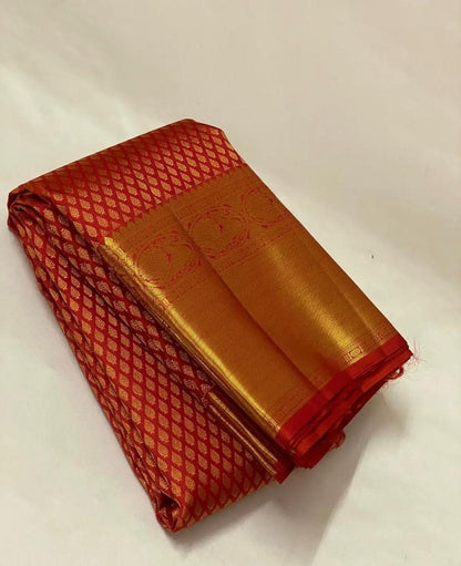 Red Kanjivaram Silk Saree with All-over Jacquard Weave