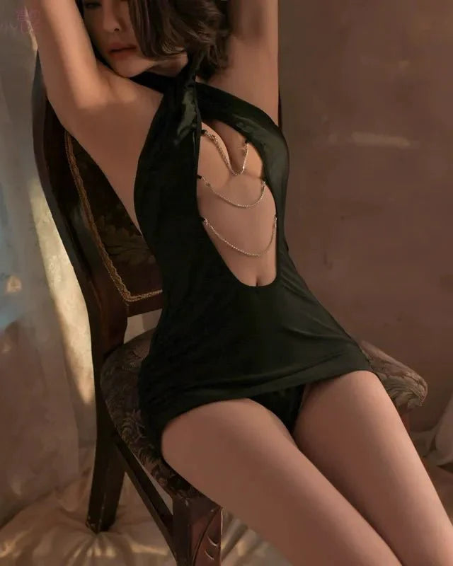 She Chooses, Always Plunge Chain Detail Silk Lingerie
