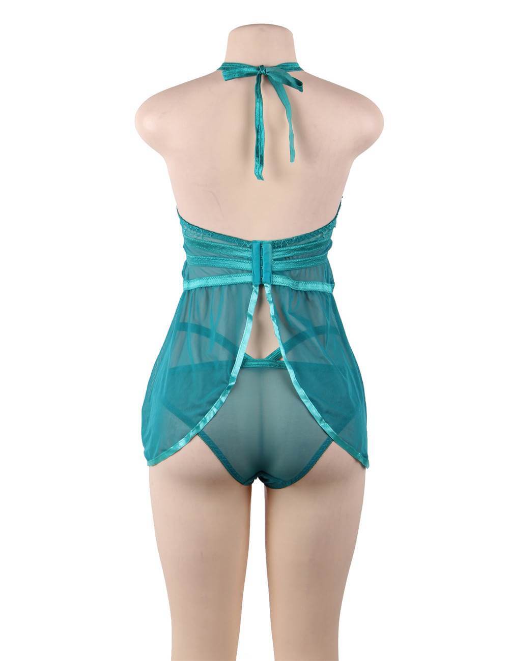 Sheer Green Lace Backless Babydoll