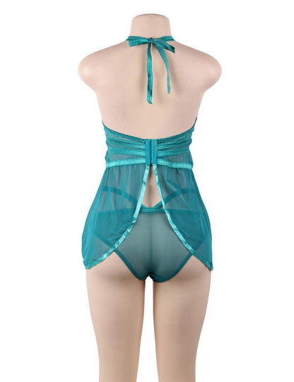 Sheer Green Lace Backless Babydoll