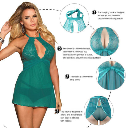 Sheer Green Lace Backless Babydoll