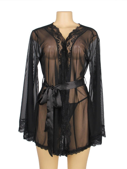 Sheer Black Net And Lace Nightgown