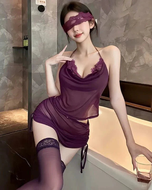 Slow Burn Elegance Sheer Ruched Slip Lingerie