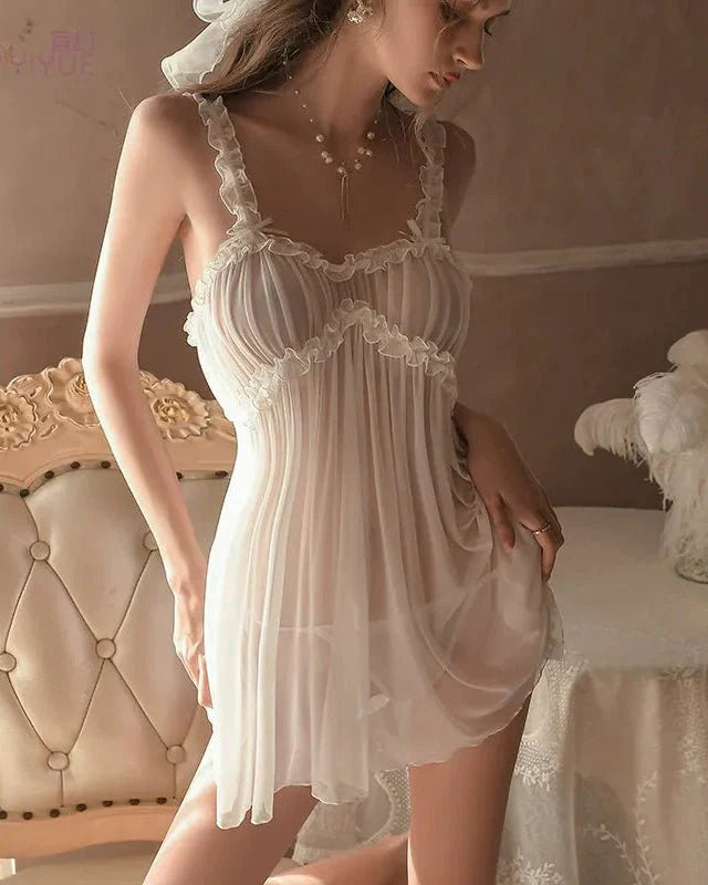 Slow Kiss Aesthetic Sheer Ruffle Babydoll Lingerie
