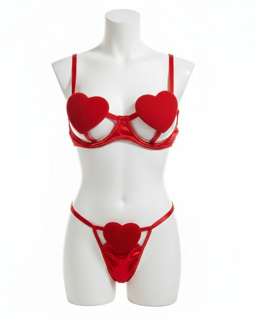 Softcore Fantasy Heart Satin Lingerie Set