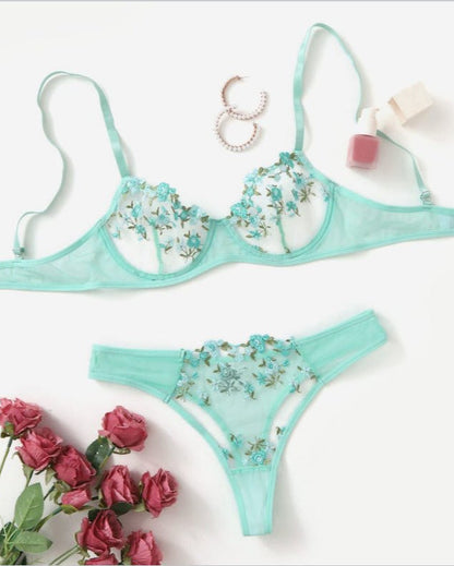 Stop & Stare Sheer Mesh Bra & Thong Lingerie