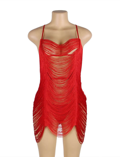 Tassel Waves Red Transparent Babydoll