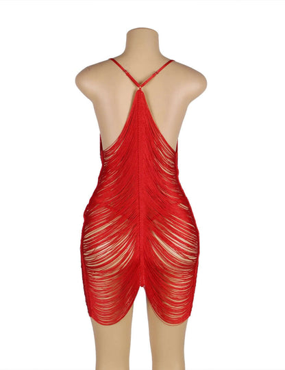 Tassel Waves Red Transparent Babydoll