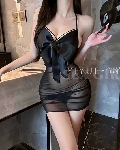 That One White Bow Bodycon Mini Satin Lingerie