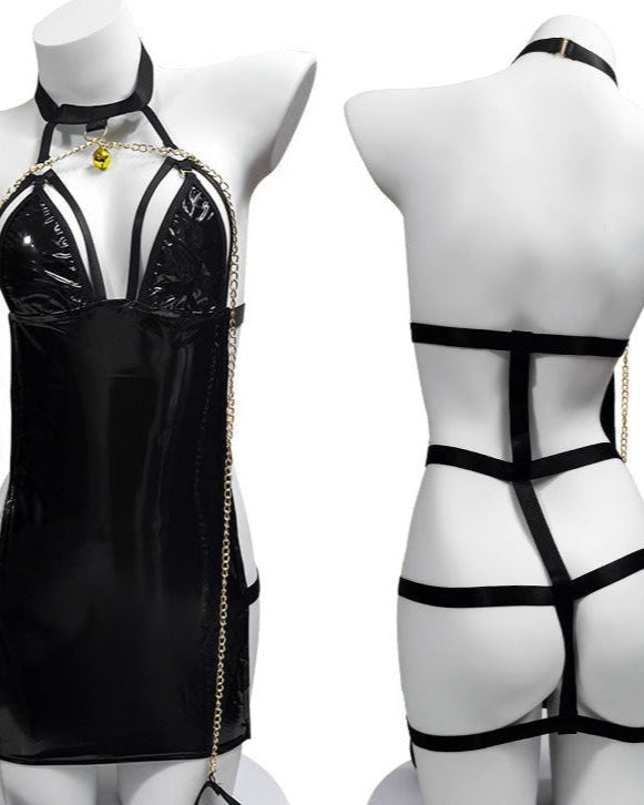 The Lock. The Key. The Chaos Harness Leather Mini Dress Lingerie