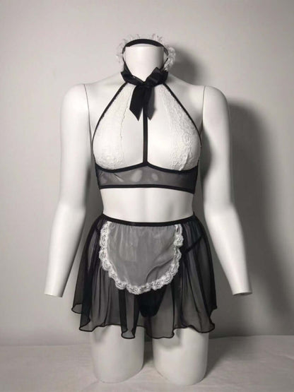 Halter Neck Maid Lingerie With Hairband
