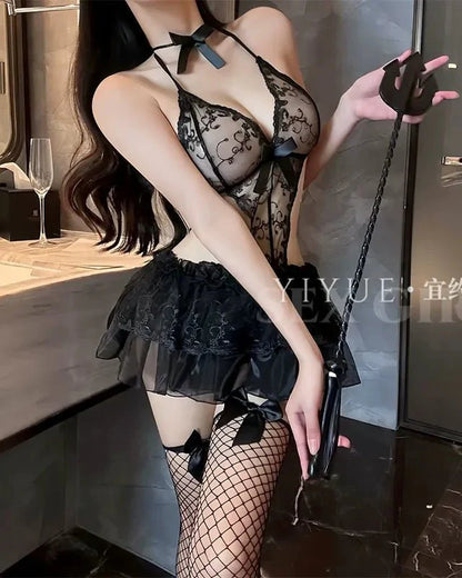 Trouble In Tulle Bow Lace Babydoll Lingerie
