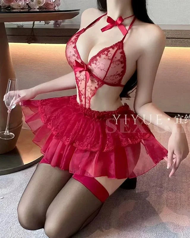 Trouble In Tulle Bow Lace Babydoll Lingerie