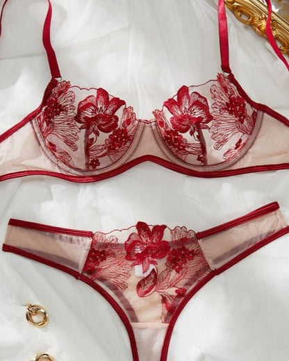 Twilight Playful Sheer Embroidered Bra & Thong Lingerie