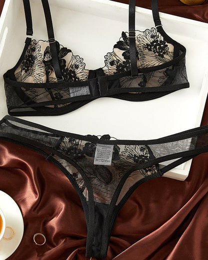 Twilight Playful Sheer Embroidered Bra & Thong Lingerie