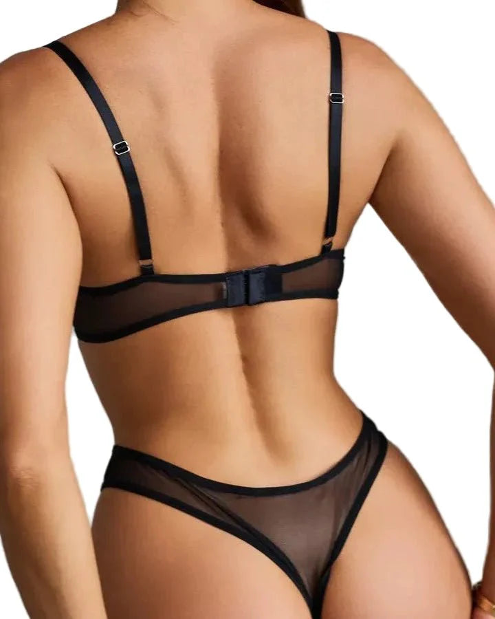 Twilight Playful Sheer Embroidered Bra & Thong Lingerie