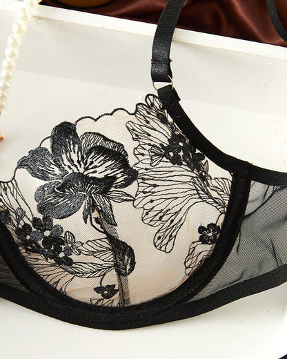 Twilight Playful Sheer Embroidered Bra & Thong Lingerie