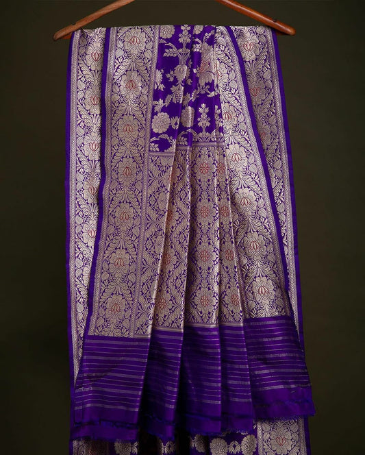 Purple Soft Banarasi Silk Saree with All-over Jacquard Weave