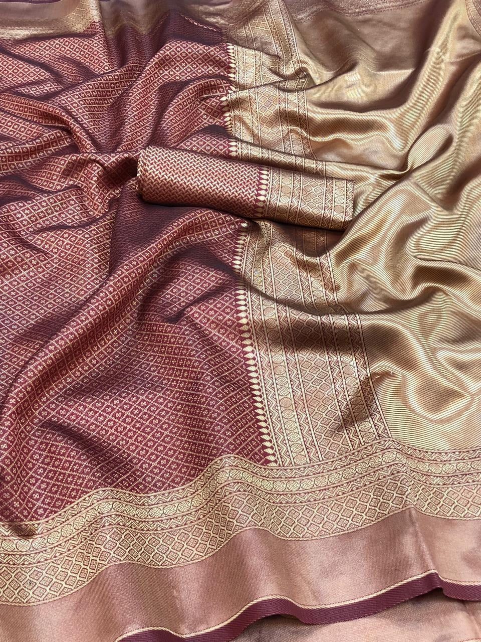 Wine Soft Banarasi Silk Saree with Classic Jacquard Weaving