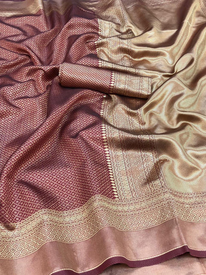 Wine Soft Banarasi Silk Saree with Classic Jacquard Weaving