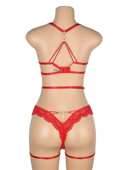 Women’s Red Lace Heart Cut-out Bodysuit