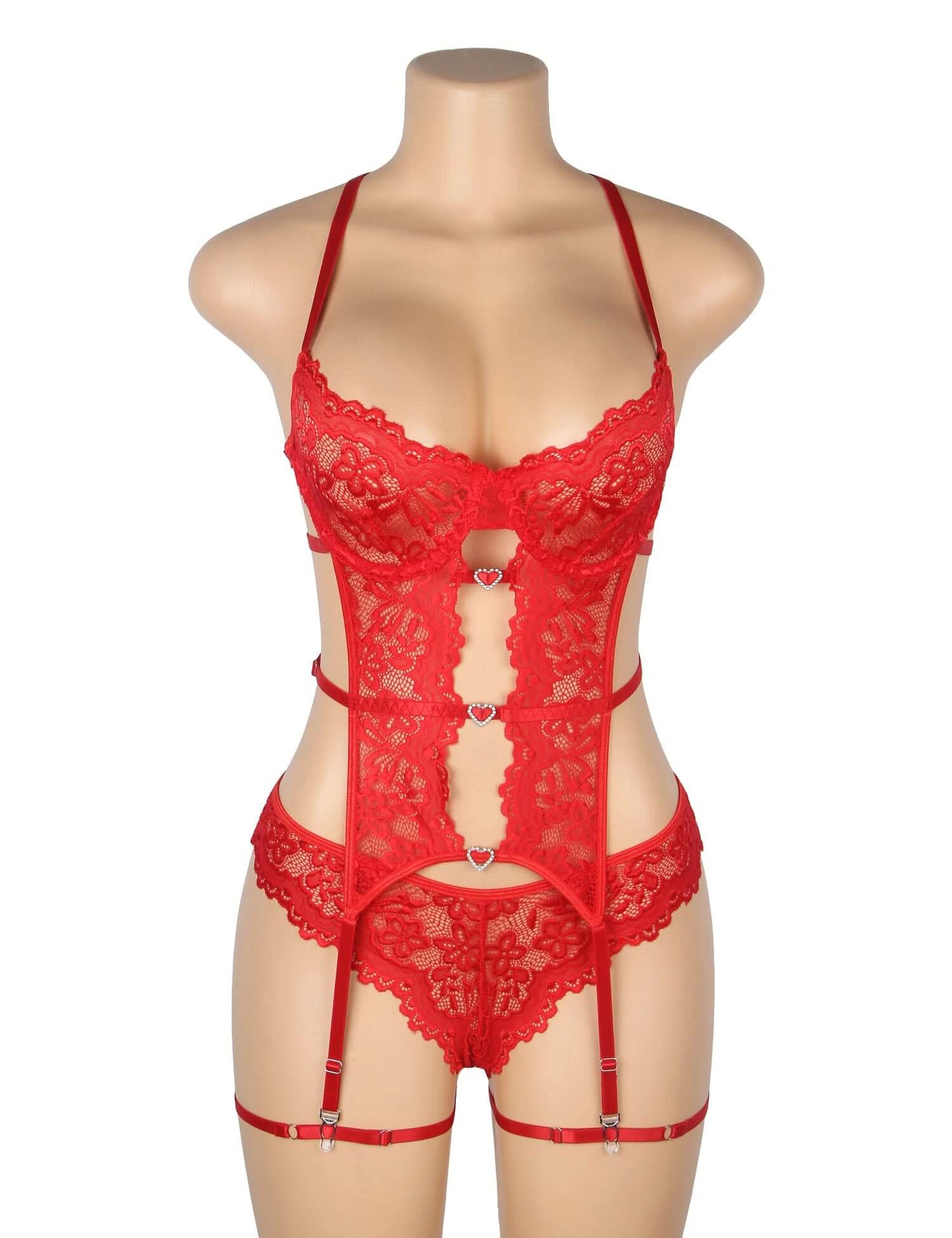 Women’s Red Lace Heart Cut-out Bodysuit