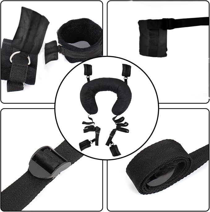 BDSM Sex Bondage Restraints Neck Support Sex Pillow | Thigh Restraint Sling Ankle Wrist Cuff Adjustable Straps Adult Sex aid for Couples Position Support | Black Colour