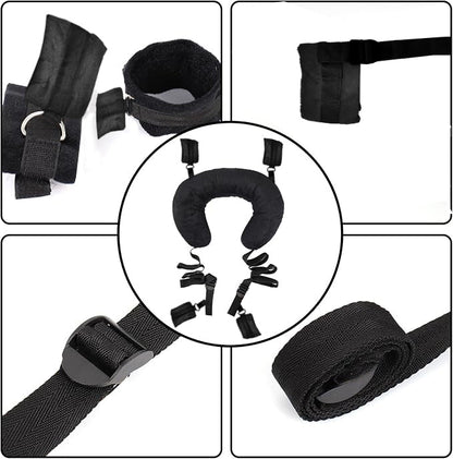BDSM Sex Bondage Restraints Neck Support Sex Pillow | Thigh Restraint Sling Ankle Wrist Cuff Adjustable Straps Adult Sex aid for Couples Position Support | Black Colour